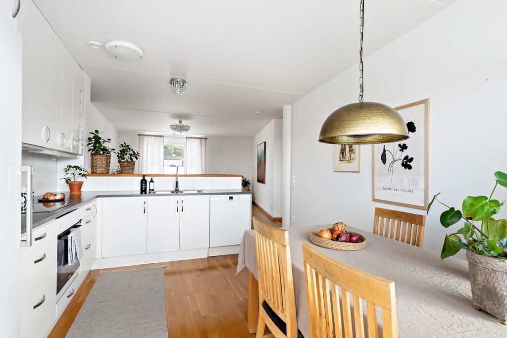 Bardisken delar av vardagsrum och kök