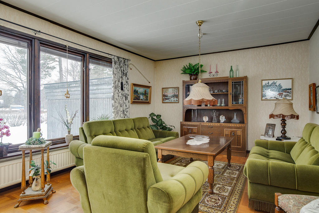 Vardagsrum med ekparkett 