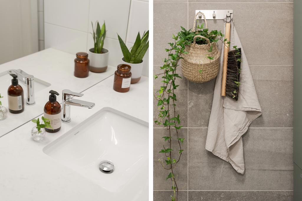 Infällt handfat med bänkskiva av kvartskomposit i ett stycke