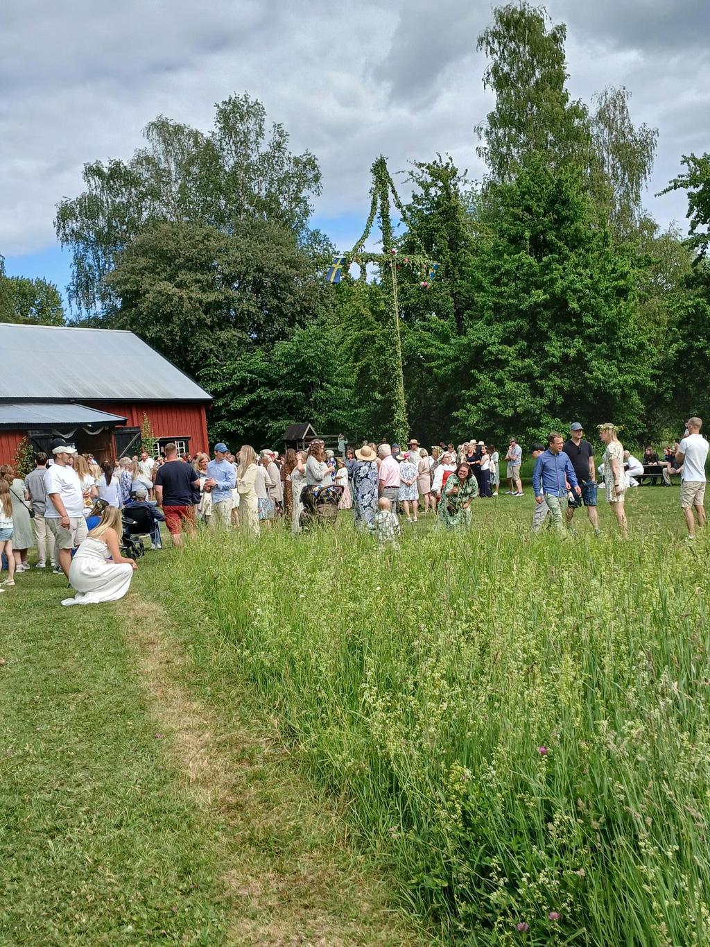 Säljarens egen bild från midsommarfirande med grannarna.