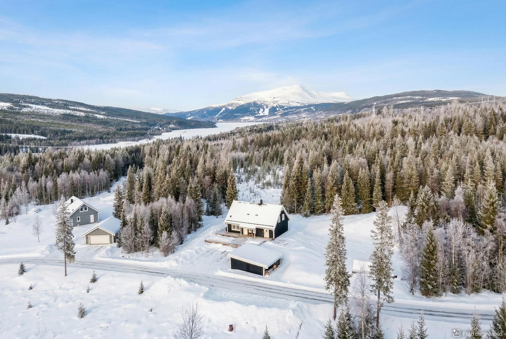 Bostaden med sin stora altan och garage har en naturskön skogstomt och ett växthus som förlänger sommaren.

Visualisering: Digital vinterredigering