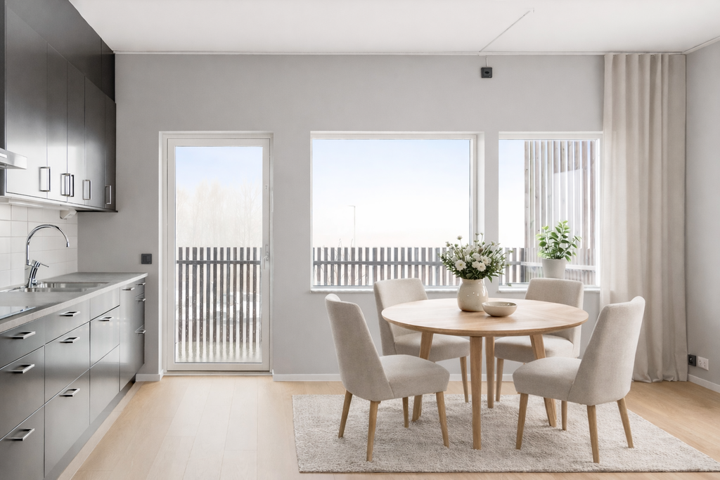 Observera att bilden är digitalt stylad och visar en möjlig inredning – den speglar inte bostadens faktiska skick.