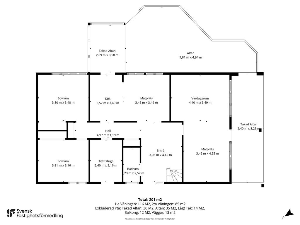 Planlösning bottenvåning måttsatt
