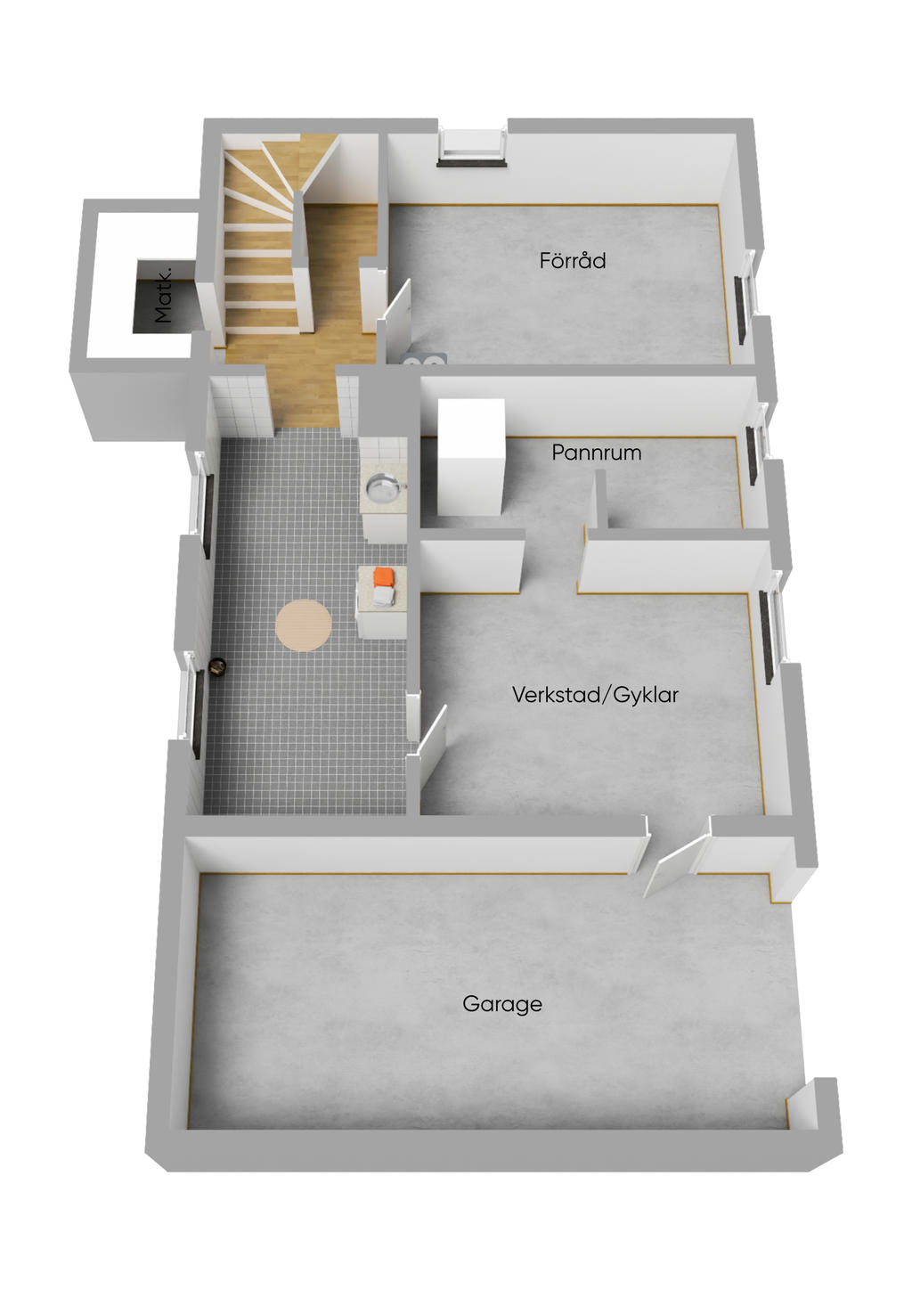 Planlösning källarplan 3D