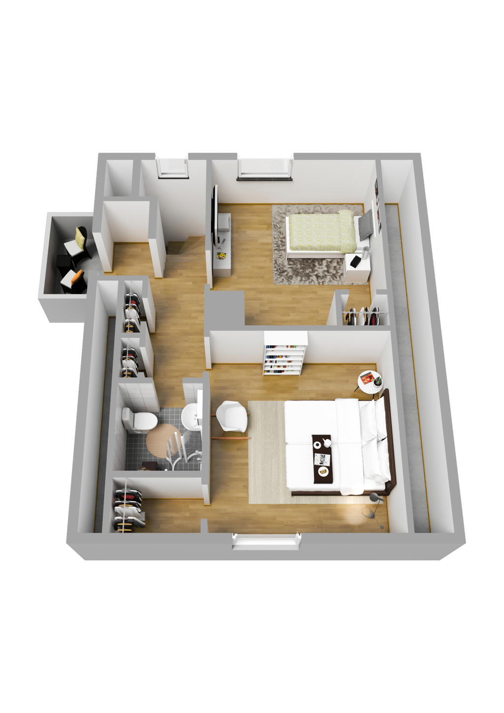 Planlösning övre plan 3D