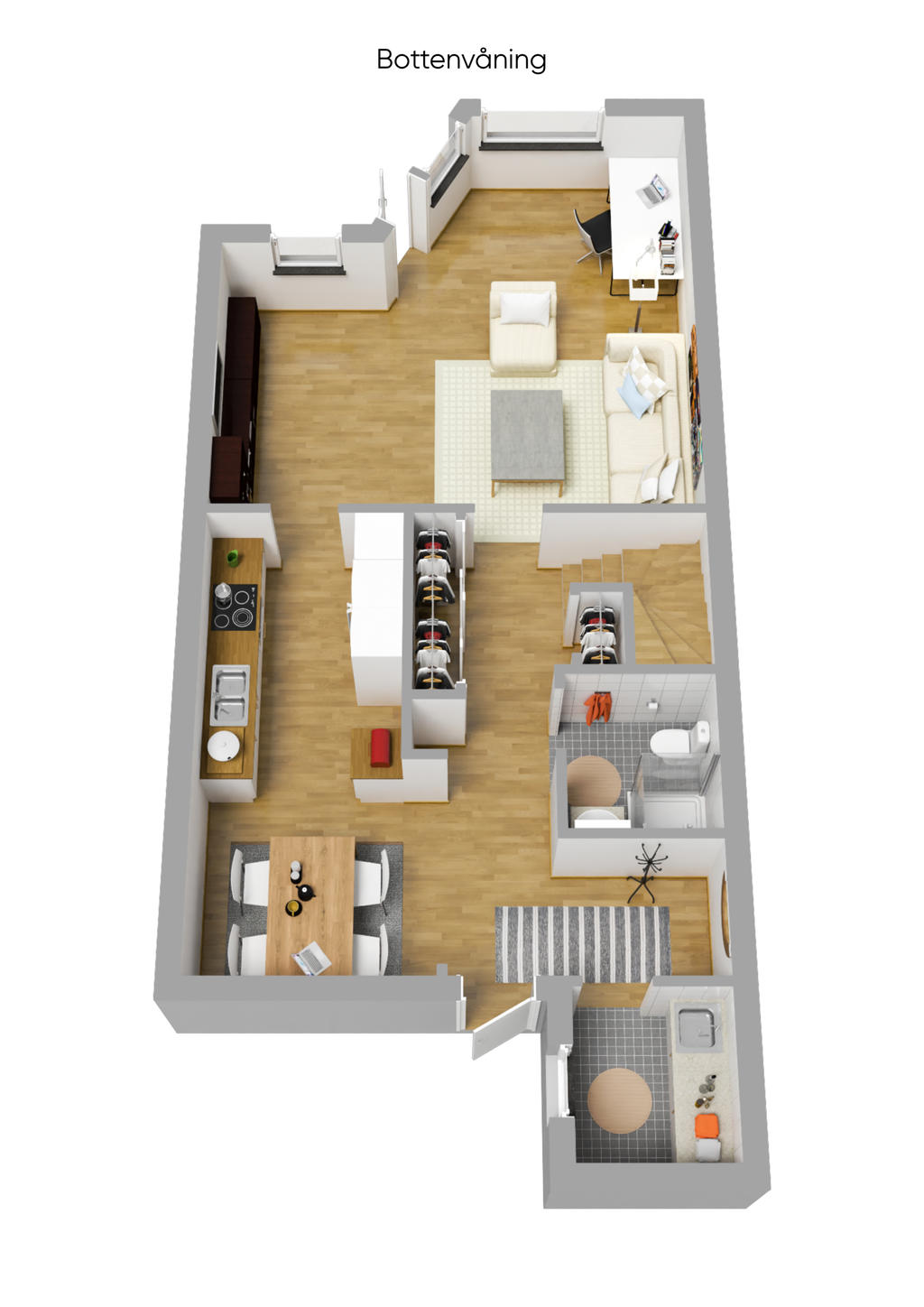 Planritning 3D, bottenvåning