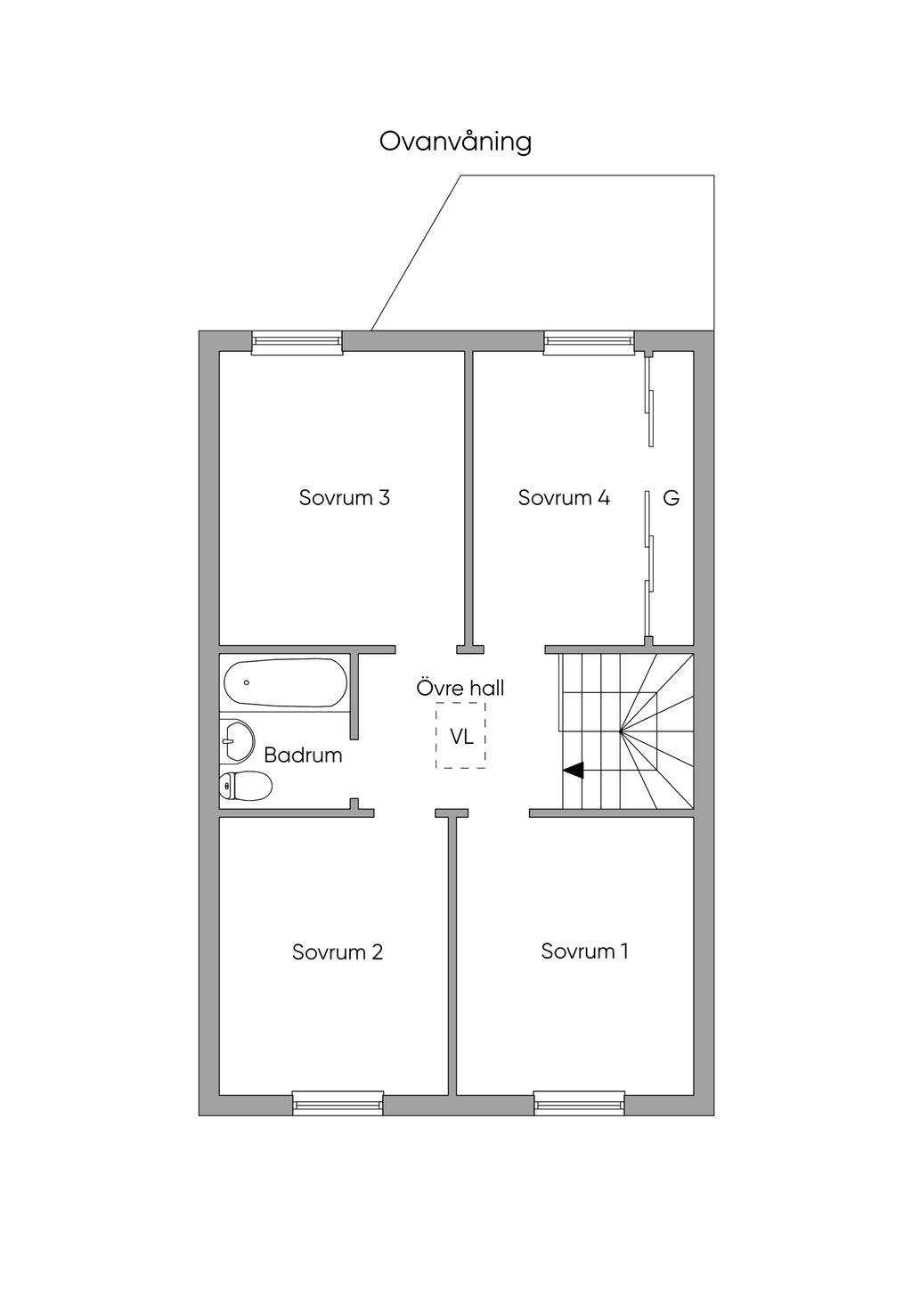Planritning 2D, ovanvåning