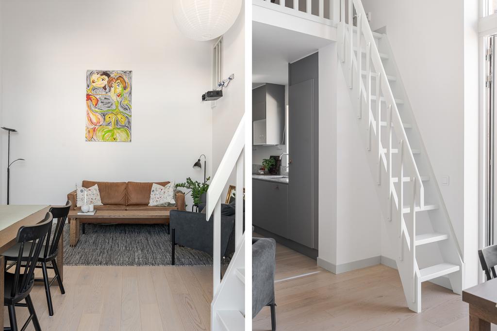 Ljusa väggar och vitlaserat golv