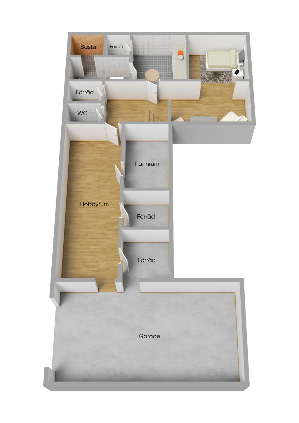 Planlösnng källarplan 3D