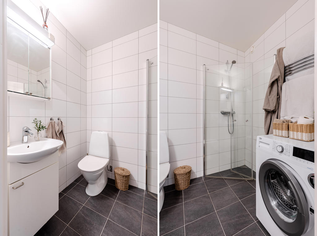 Badrummet är helkaklat.