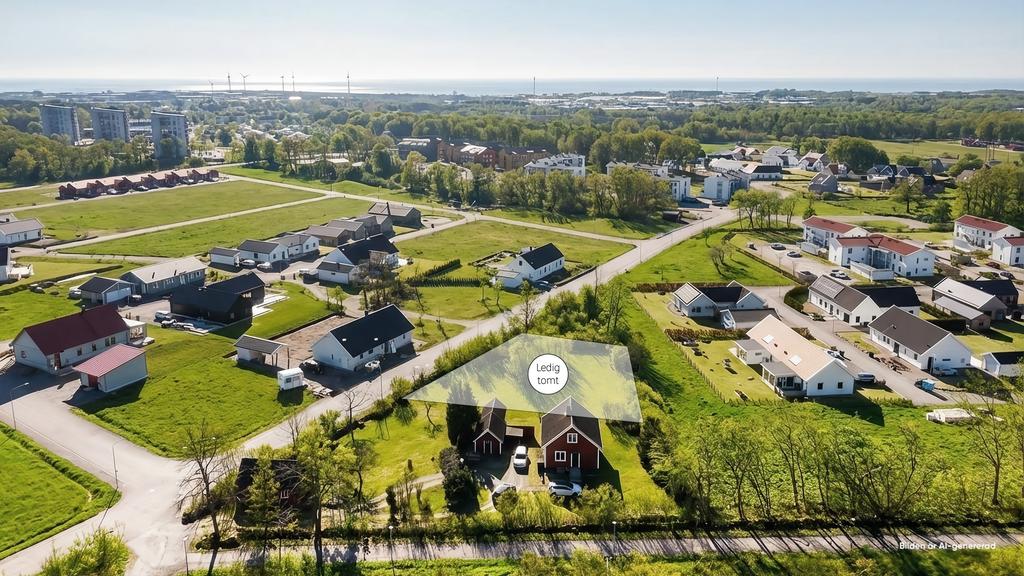 Naturnära läge nära centrum och kort avstånd till havet. 

Observera att bilden är digitalt justerad för att illustrera en möjlig sommargrön karaktär på tomten och omgivningen. Förändringarna avser främst vegetation på längre avstånd och speglar inte nödvändigtvis fastighetens faktiska skick.