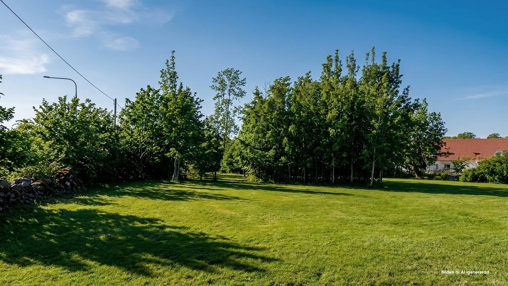 Tomten ligger skyddat med grönska runtomkring.

Observera att bilden är digitalt justerad för att illustrera en möjlig sommargrön karaktär på tomten och omgivningen. Förändringarna avser främst vegetation på längre avstånd och speglar inte nödvändigtvis fastighetens faktiska skick.