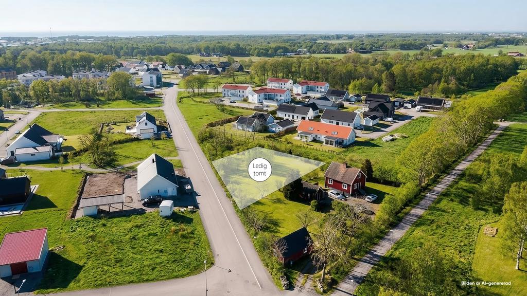 Här kan du bygga ditt dröm hus.

Observera att bilden är digitalt justerad för att illustrera en möjlig sommargrön karaktär på tomten och omgivningen. Förändringarna avser främst vegetation på längre avstånd och speglar inte nödvändigtvis fastighetens faktiska skick.