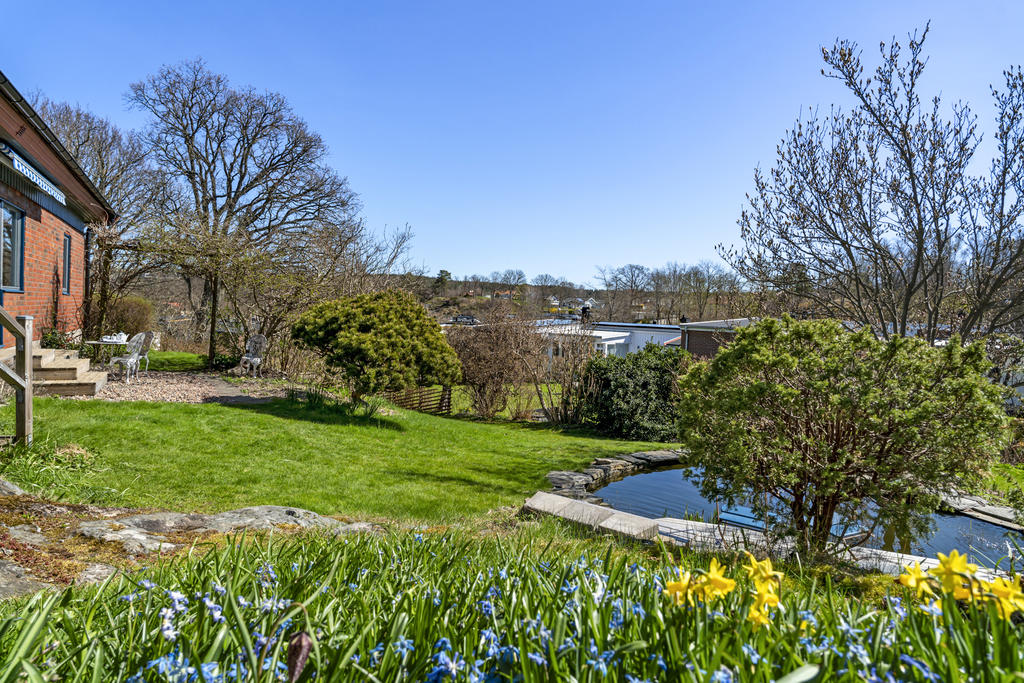 Härligt kuperad trädgård med trevliga bergspartier 