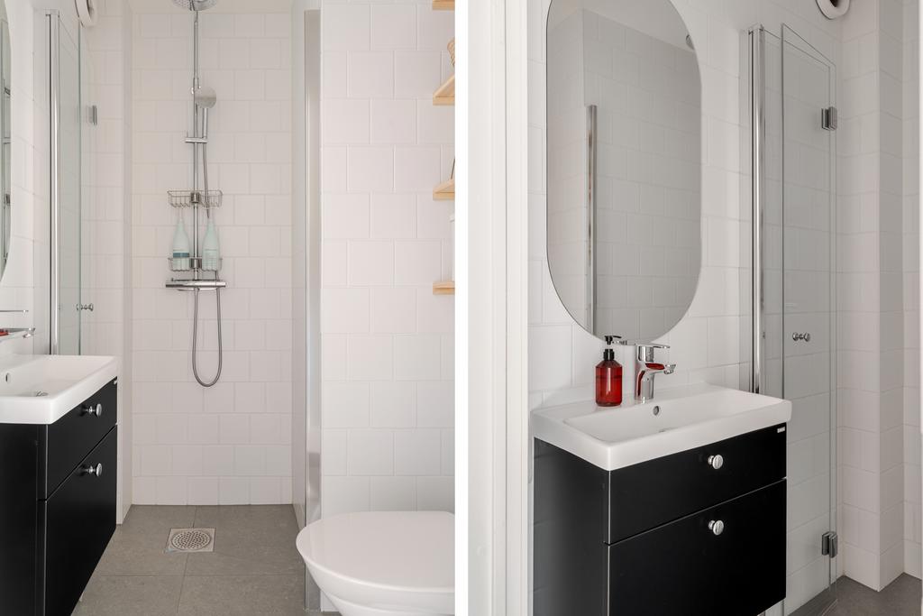 Helkaklat duschrum på övre plan