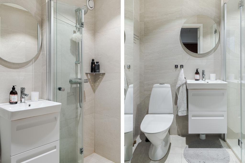 Helkaklat duschrum i stilrent utförande