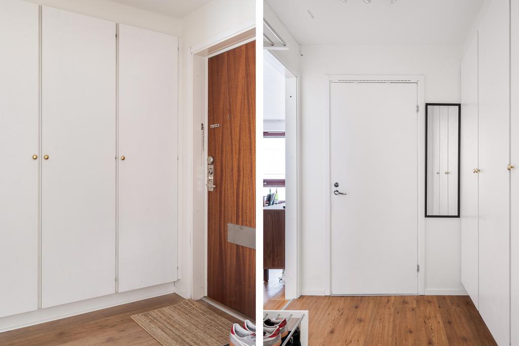 Hall med inbyggda garderober