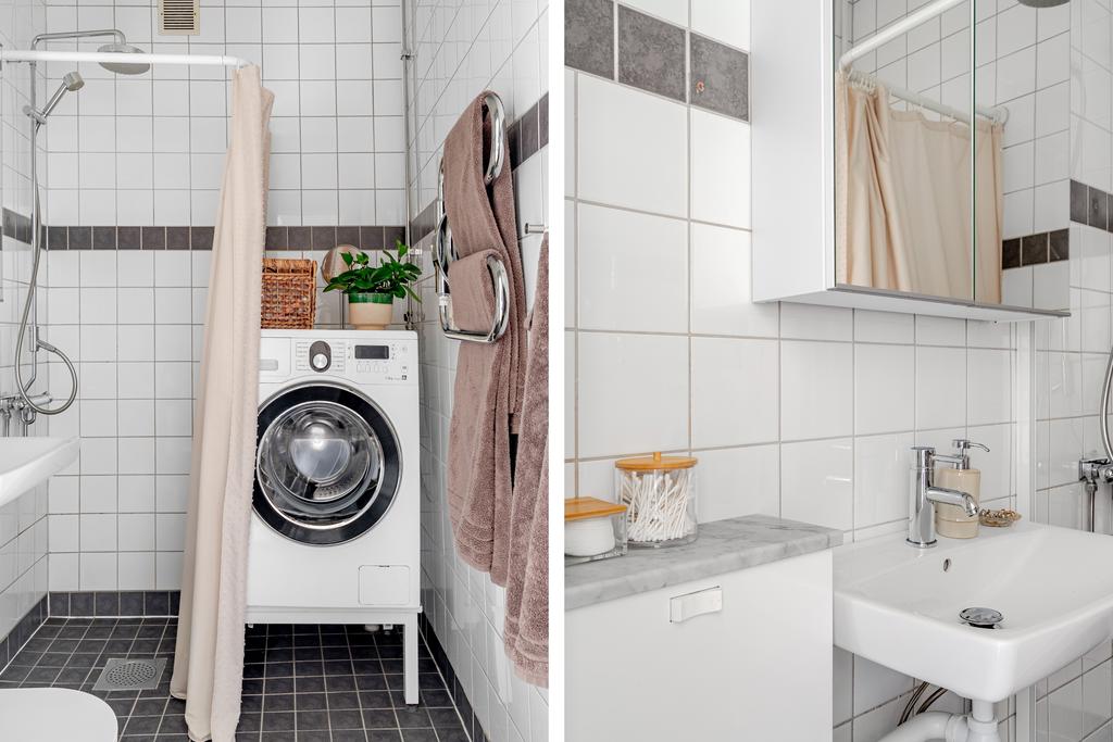 Helkaklat duschrum med alla faciliteter och tvättmaskin