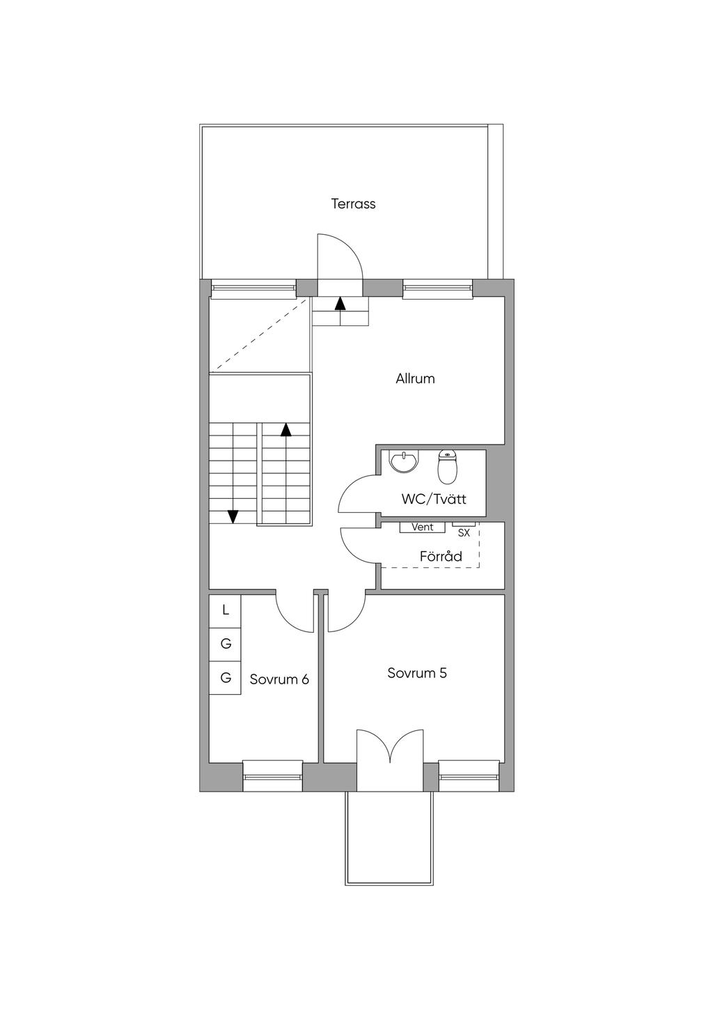 Plan 3- alt planlösning för 6 sovrum