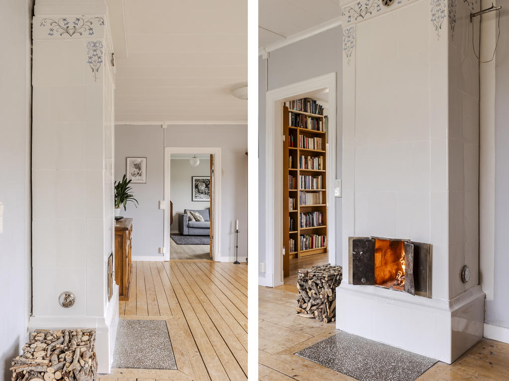 Kakelugn i vardagsrummet