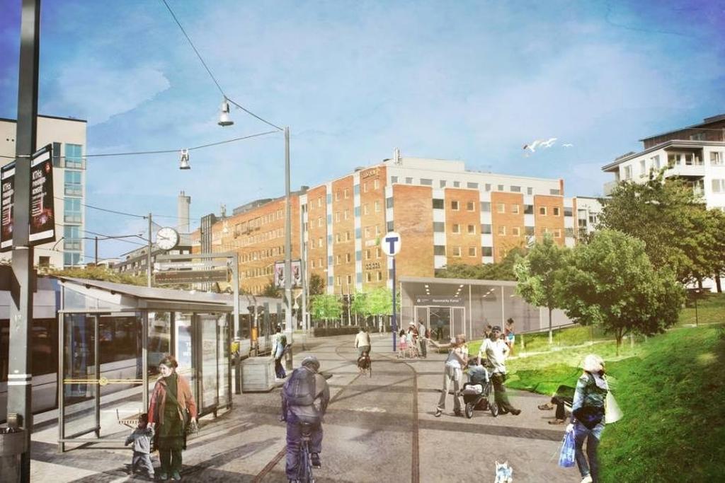 Illustrationsbild av nya tunnelbanestationen och uppgången vid Lumaparken