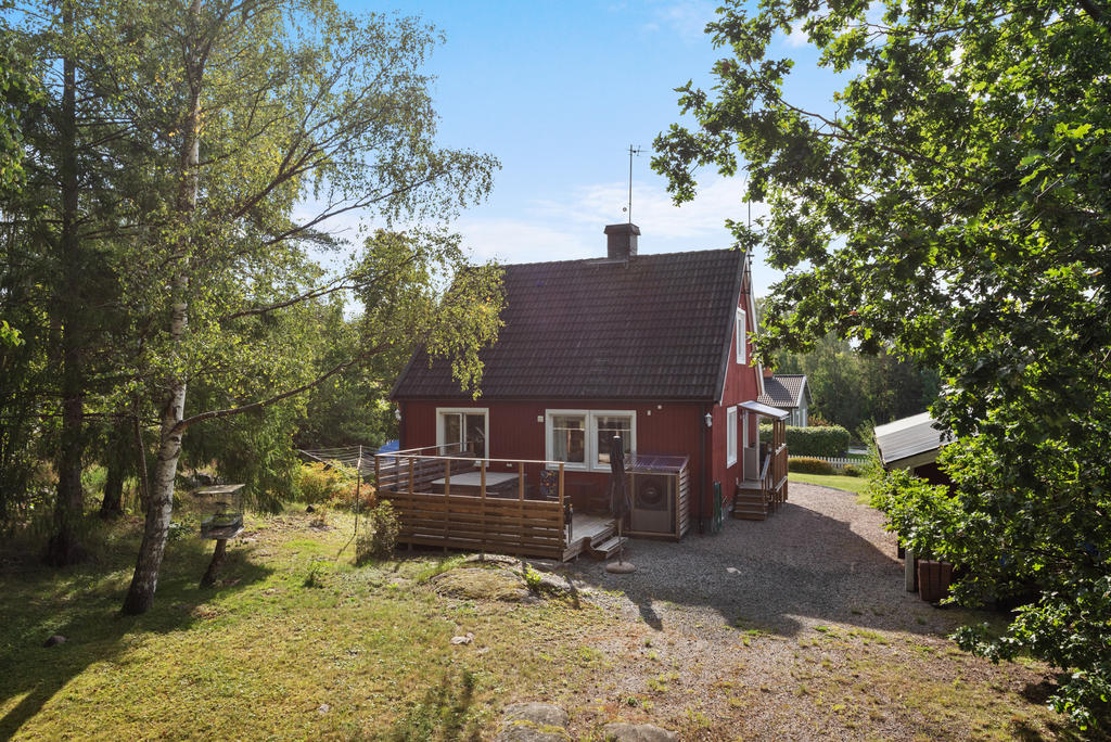 Baksidan av tomt och hus