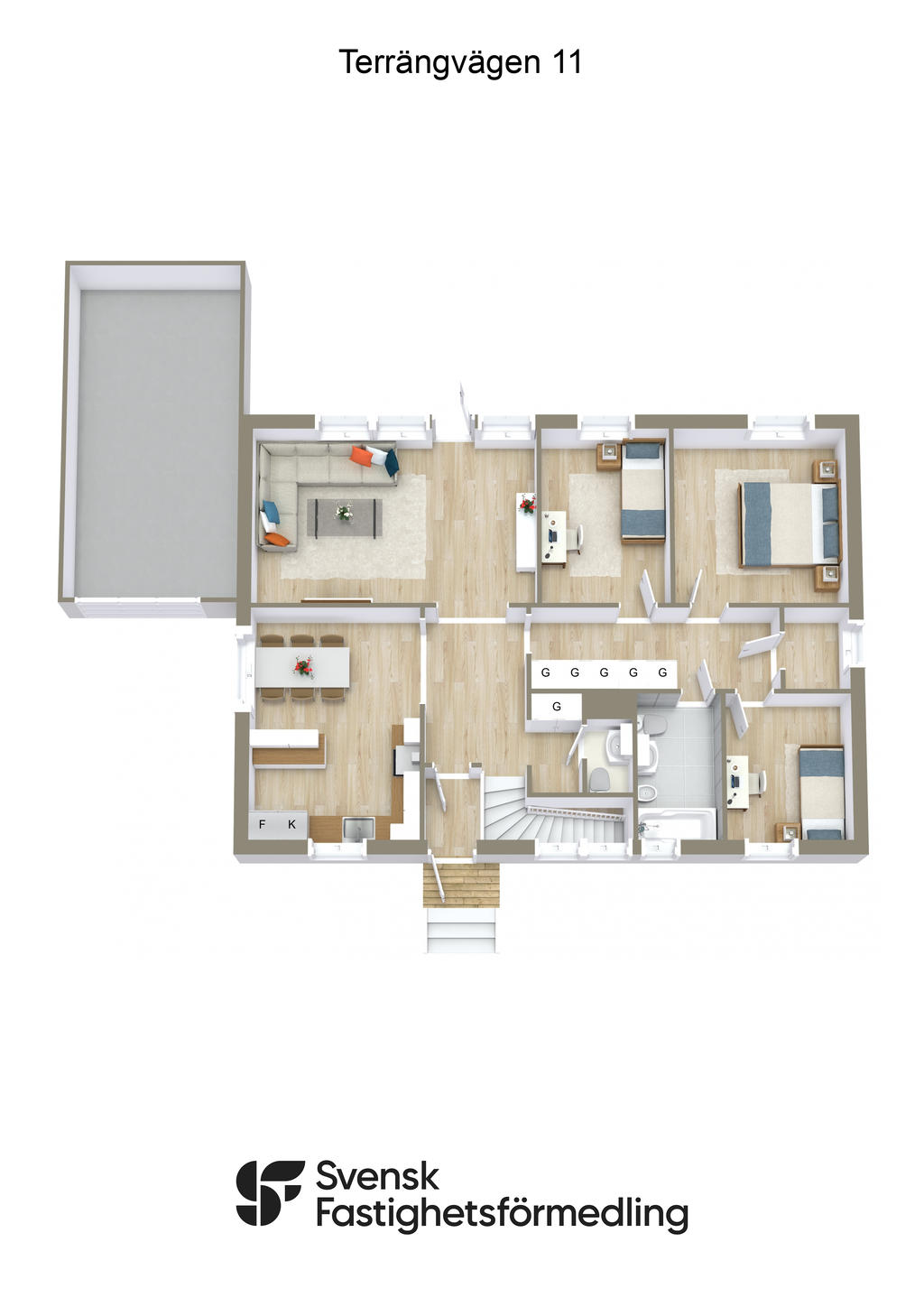 Möblerad planlösning entréplan 