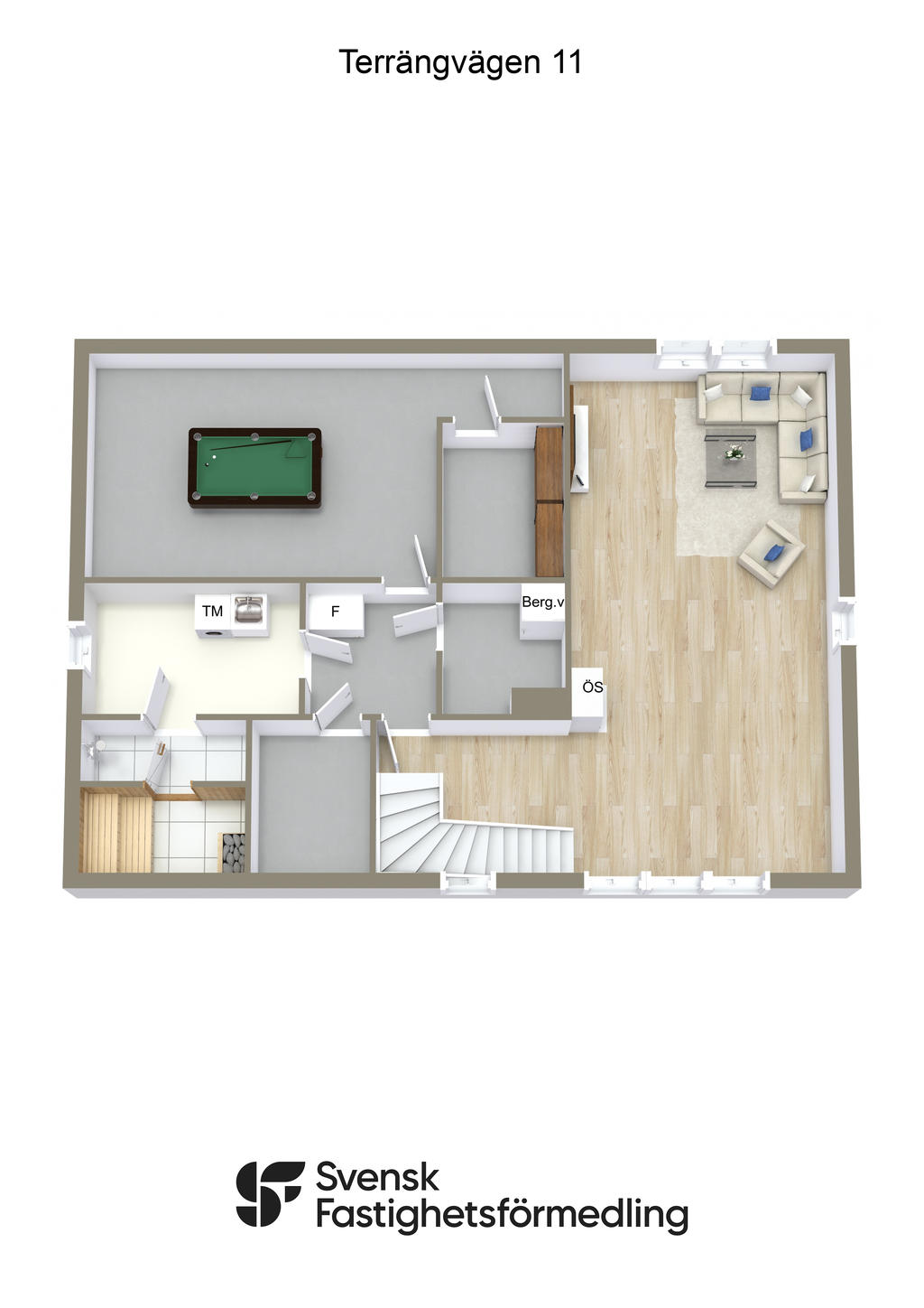 Möblerad planlösning källarplan 