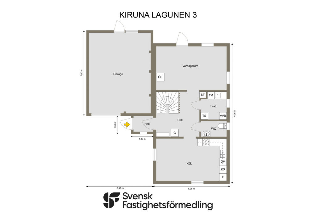 Planritning Entréplan
OBS! Ingen Öppenspis finns i V-rum, ej heller Torkskåp i tvättavdelningen