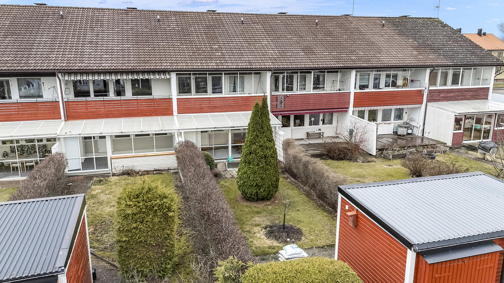 Baksidan med lagom trädgård