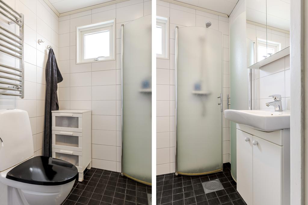 Duschrum med duschväggar i frostat glas