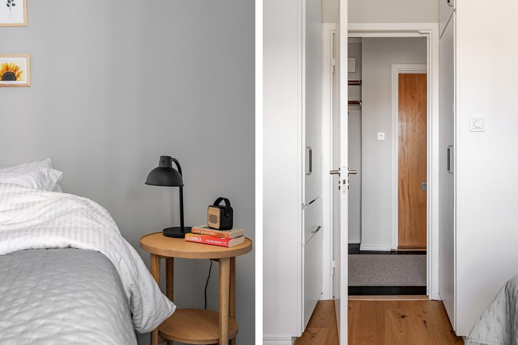 Två inbyggda garderober vid sovrummets entré