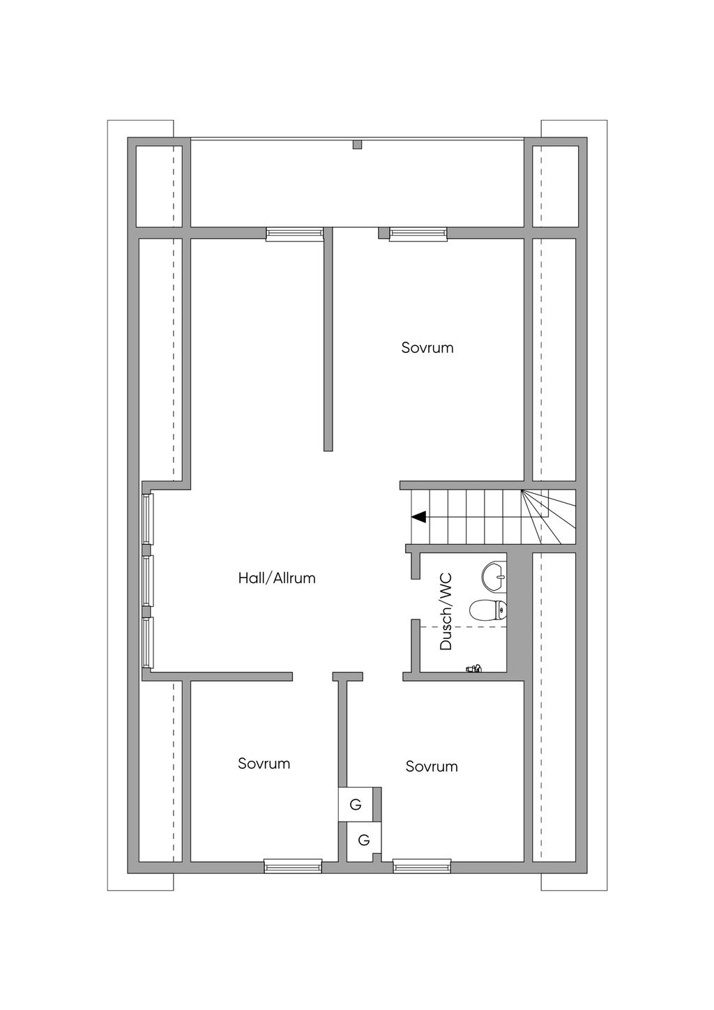 Planlösning övre plan. 