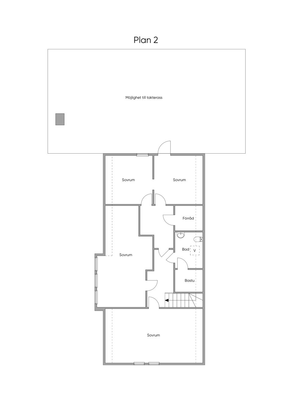 Planritning boningshus andra våningen