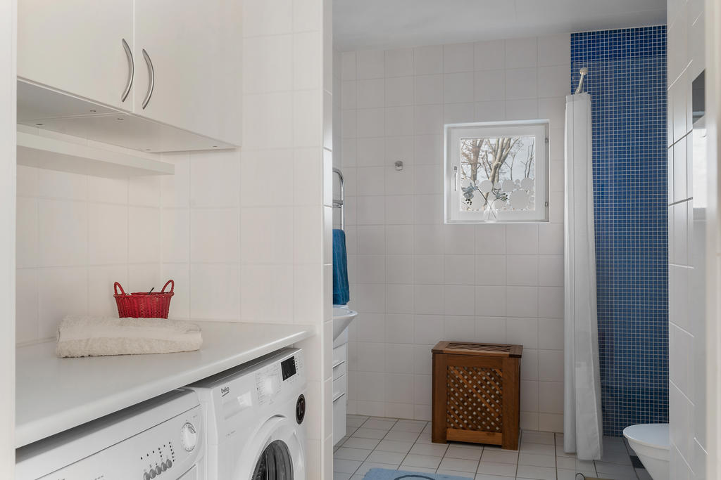 Badrummet har dusch och tvättavdelning