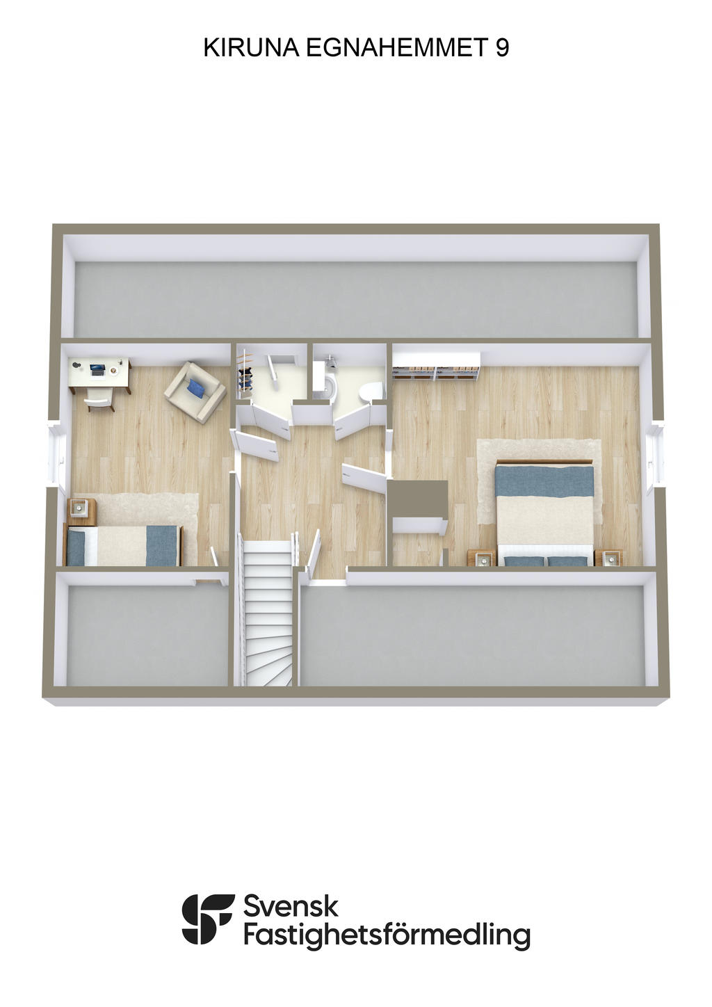 Möblerad planlösning övre plan 