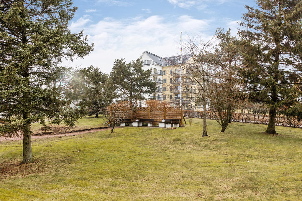 Föreningens trevliga uteplats där många grannar samlas och umgås. 