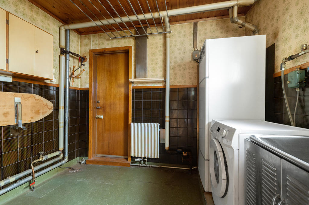 Tvättstuga/groventré samt pannrum.