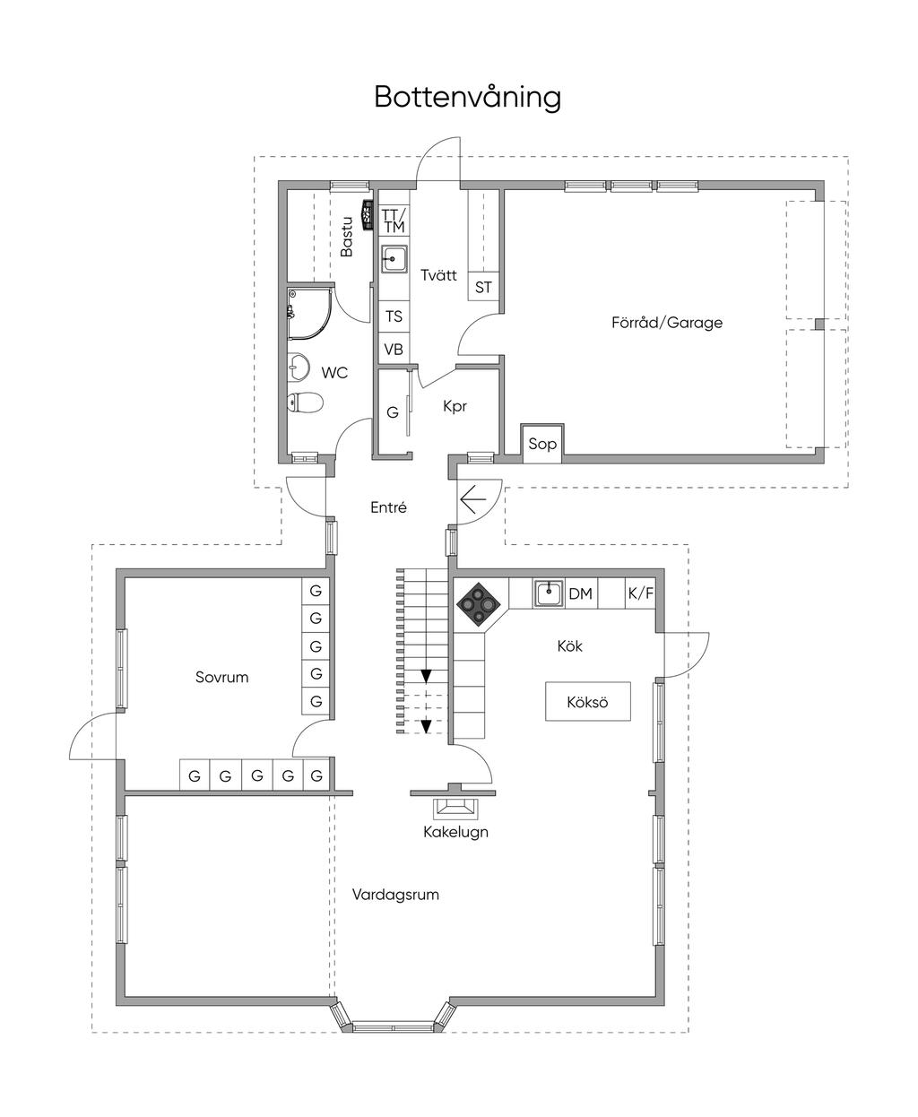 Planlösning bottenvåning/entréplan