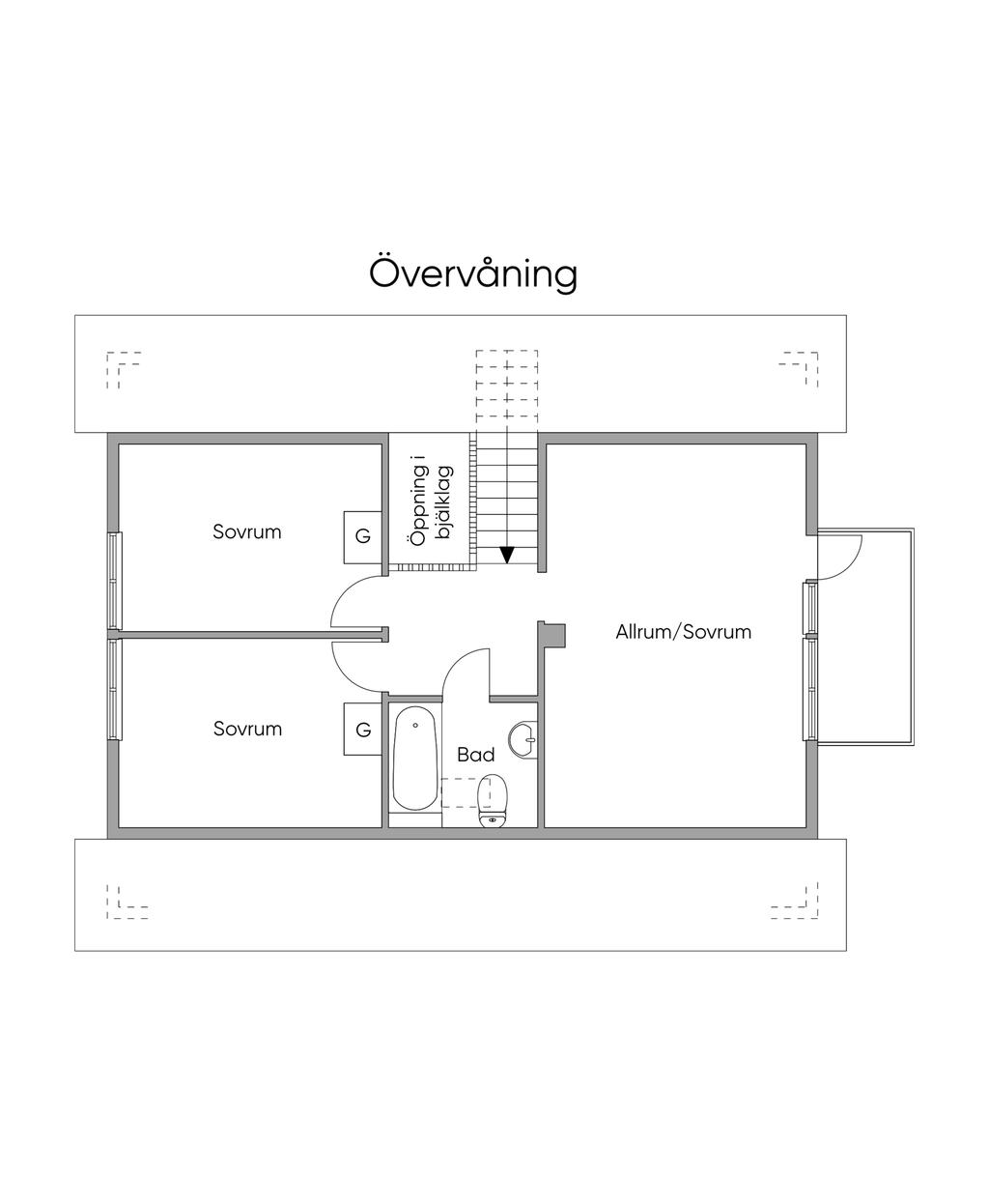 Planlösning övervåning/övre plan