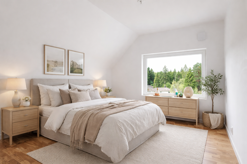 Sovrum 2 uppe, digitalt möblerat