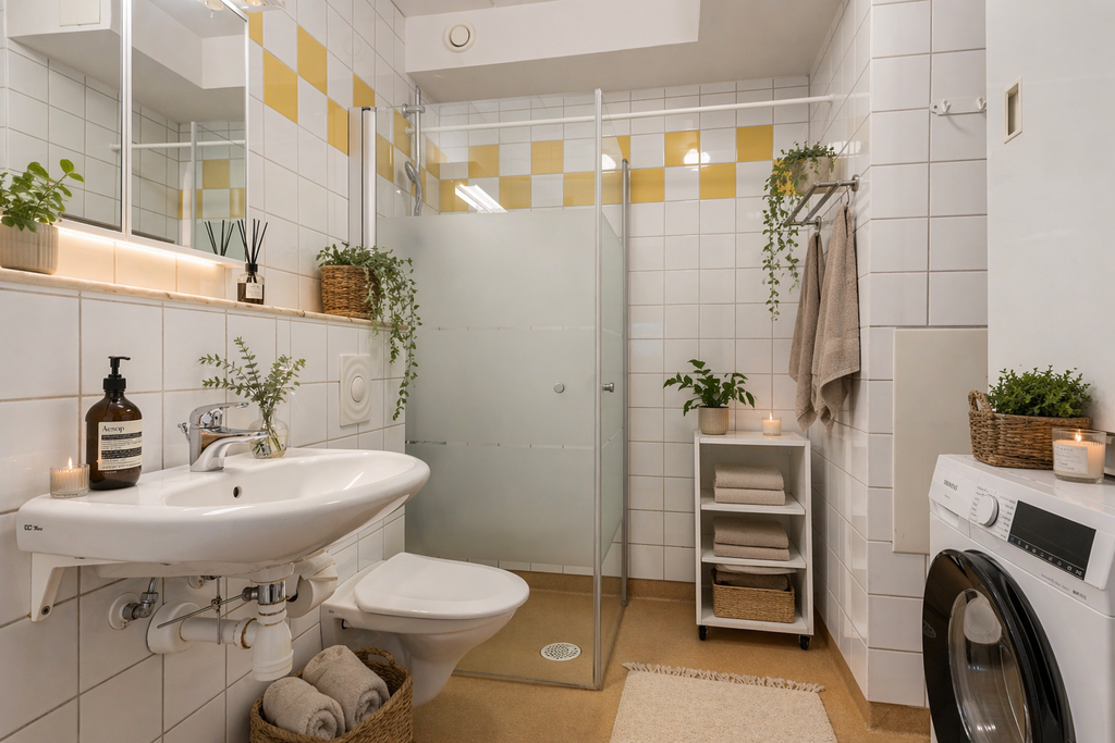 Badrummet är stylat med hjälp av AI.