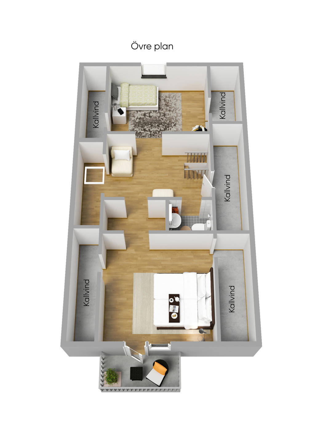 Planlösning övre plan 3D