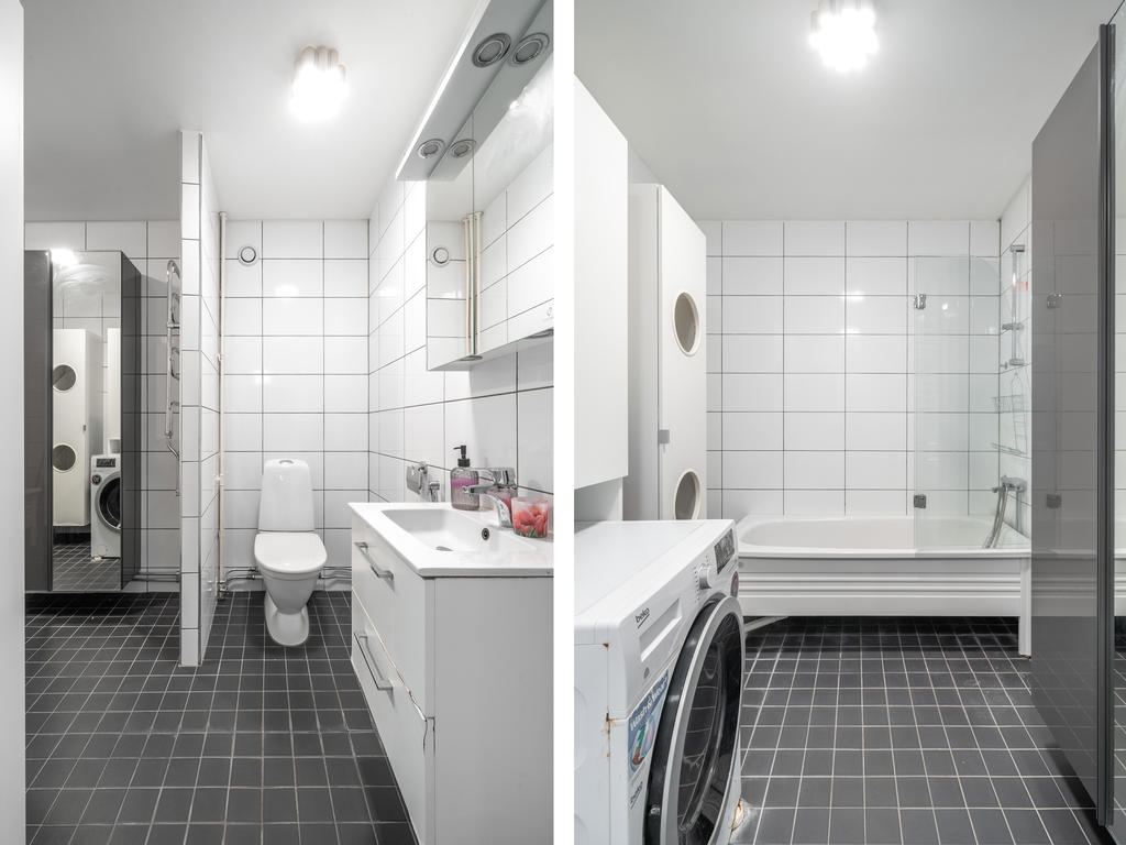 Stambytt och helkaklat badrum med golvvärme.