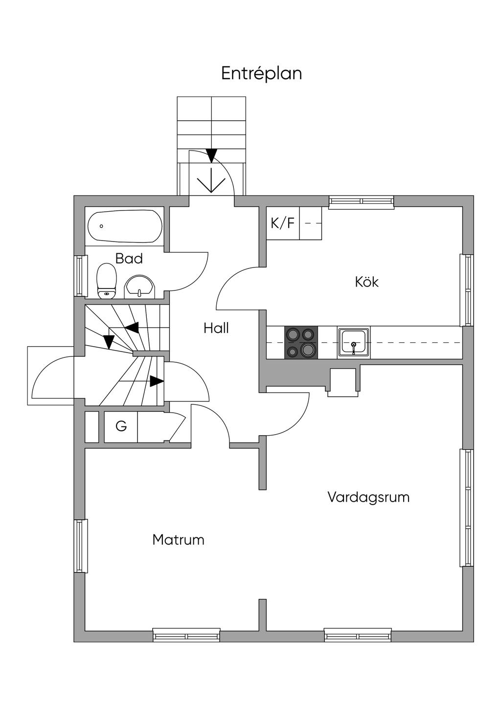 Planlösning entréplan. 