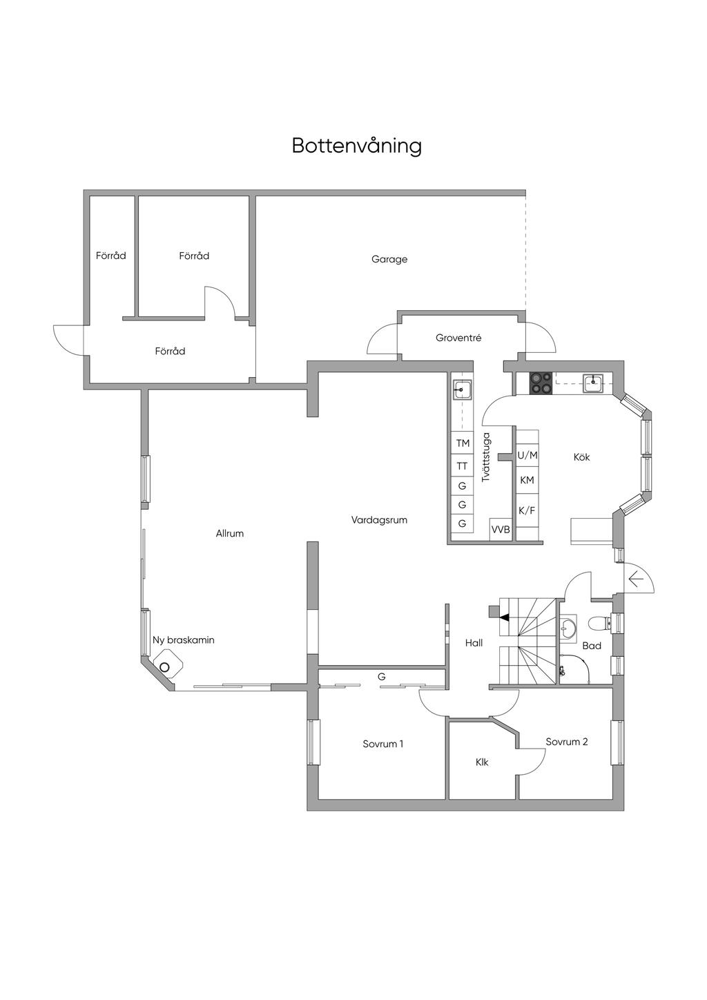 Planlösning bottenvåning 2D
