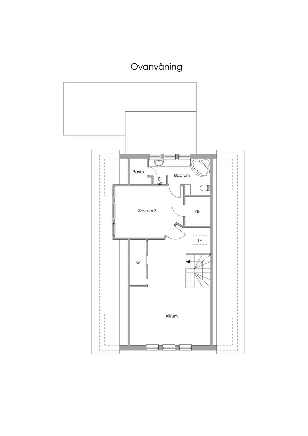 Planlösning ovanvåning 2D