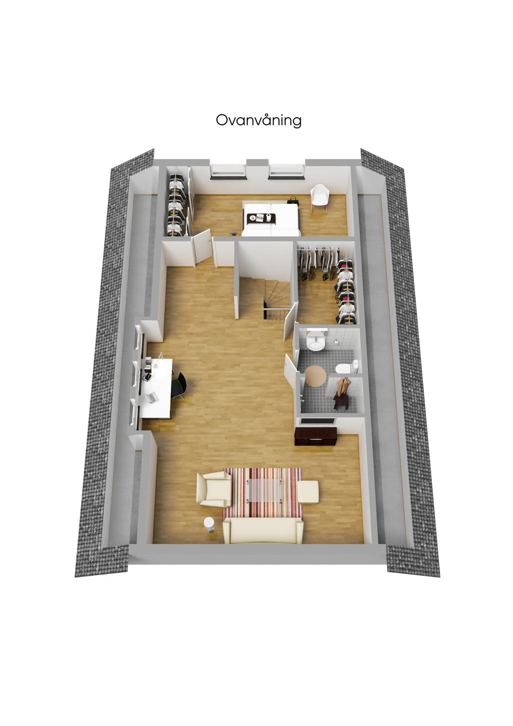 Planlösning ovanvåning 3D