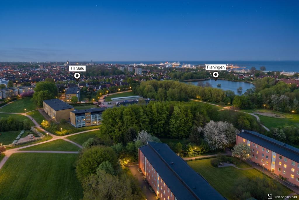 Drönarvy i skymningstimmen