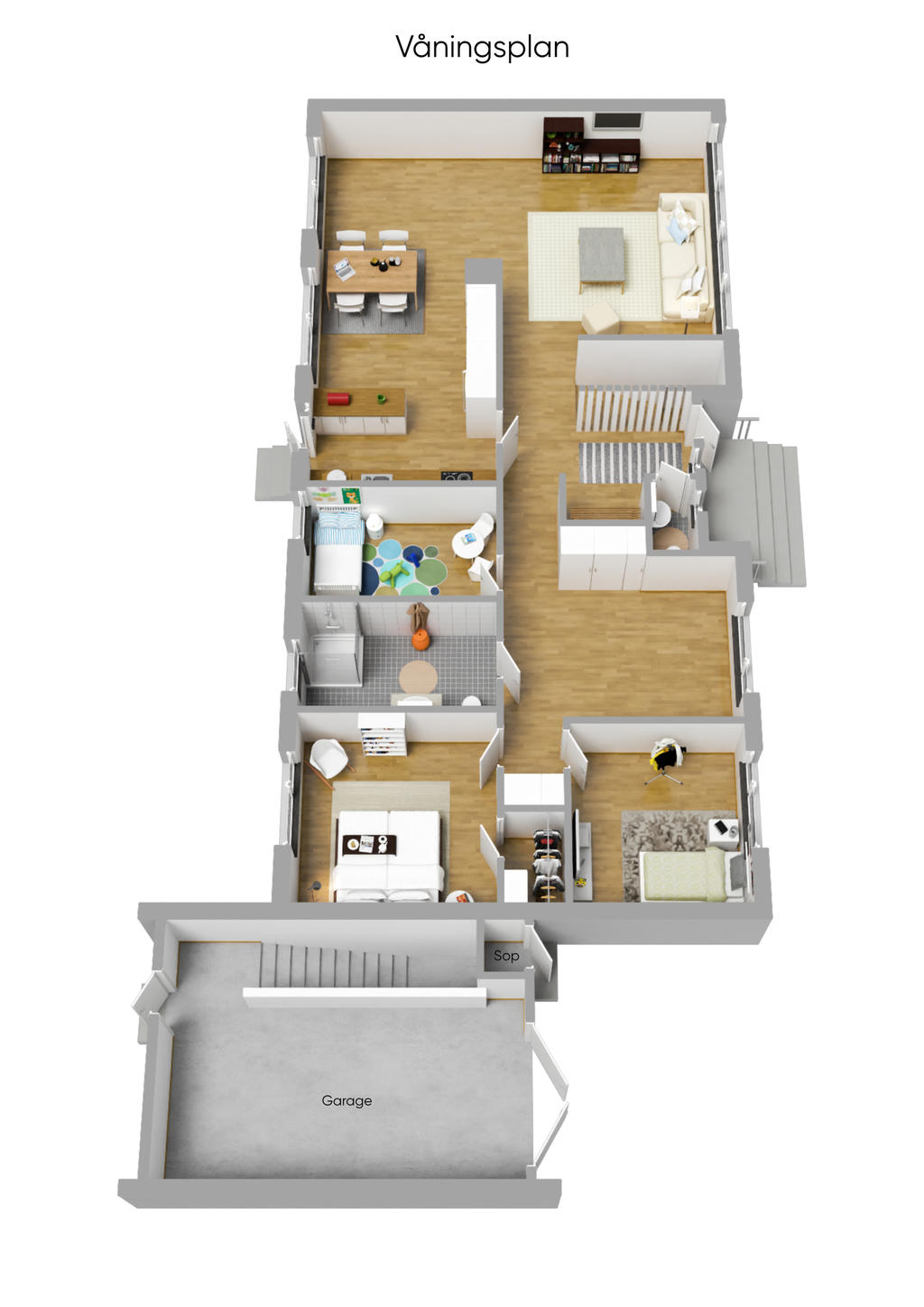 Planlösning källarplan 3D